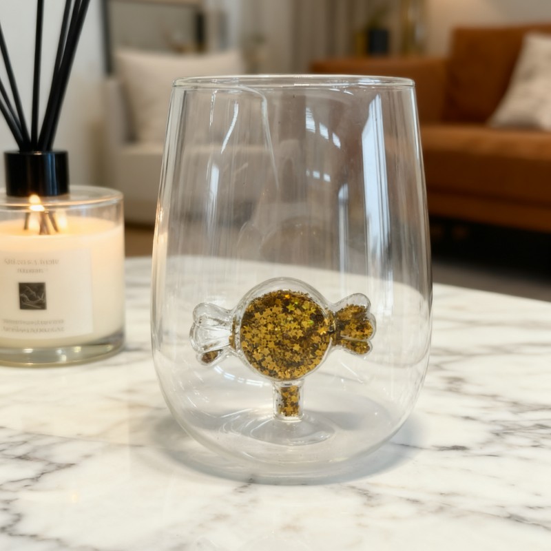 3D Wine Glass Cup with Christmas Tree Juice Glass(Gold candy) supplier dulces de oro Copa de vino 3D con vaso de jugo de árbol de Navidad (caramelo dorado) proveedor